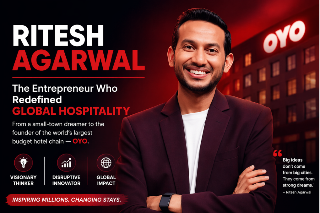 Founder of OYO, Ritesh Agarwal, posing confidently for a professional portrait.