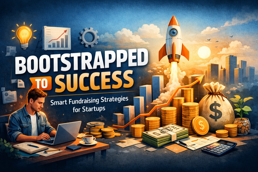 Startup growth concept powered by self-funding and revenue instead of external investment.
