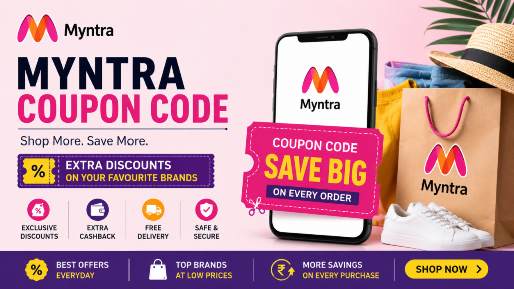 Myntra coupon code feature image showcasing discount offers, cashback deals, and fashion shopping savings