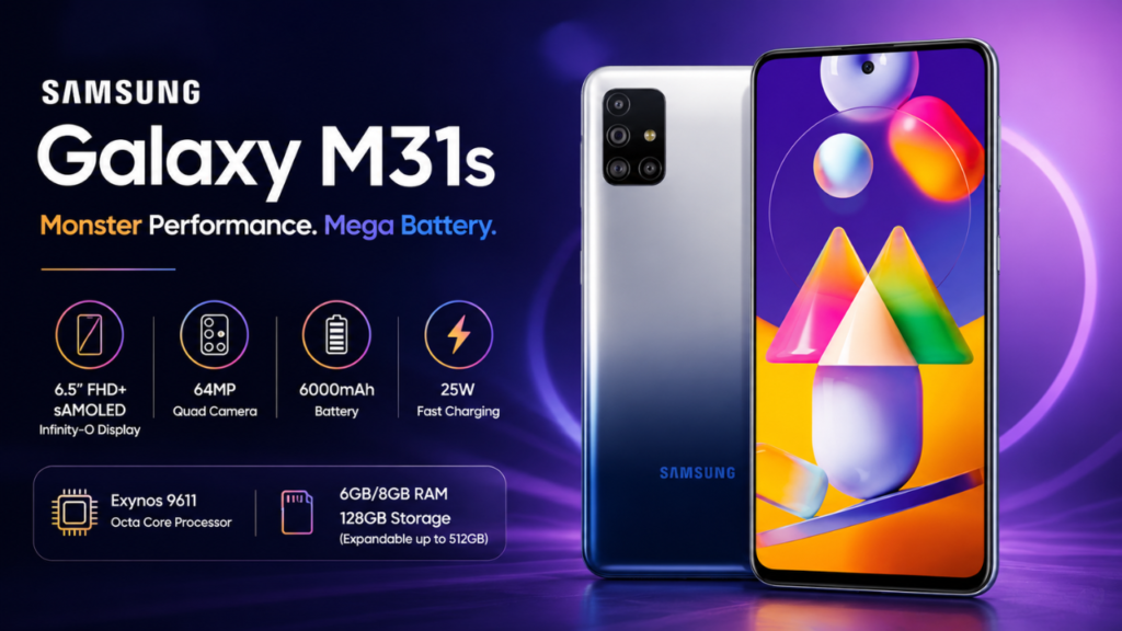 Samsung Galaxy M31s price featured with AMOLED display, 64MP camera, and 6000mAh battery