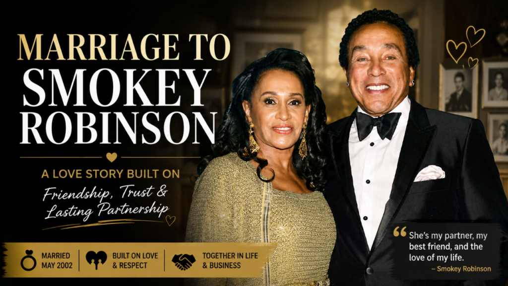 Frances Gladney and Smokey Robinson feature image celebrating their marriage, showcasing the couple together with an elegant background symbolizing their lasting love and partnership.
